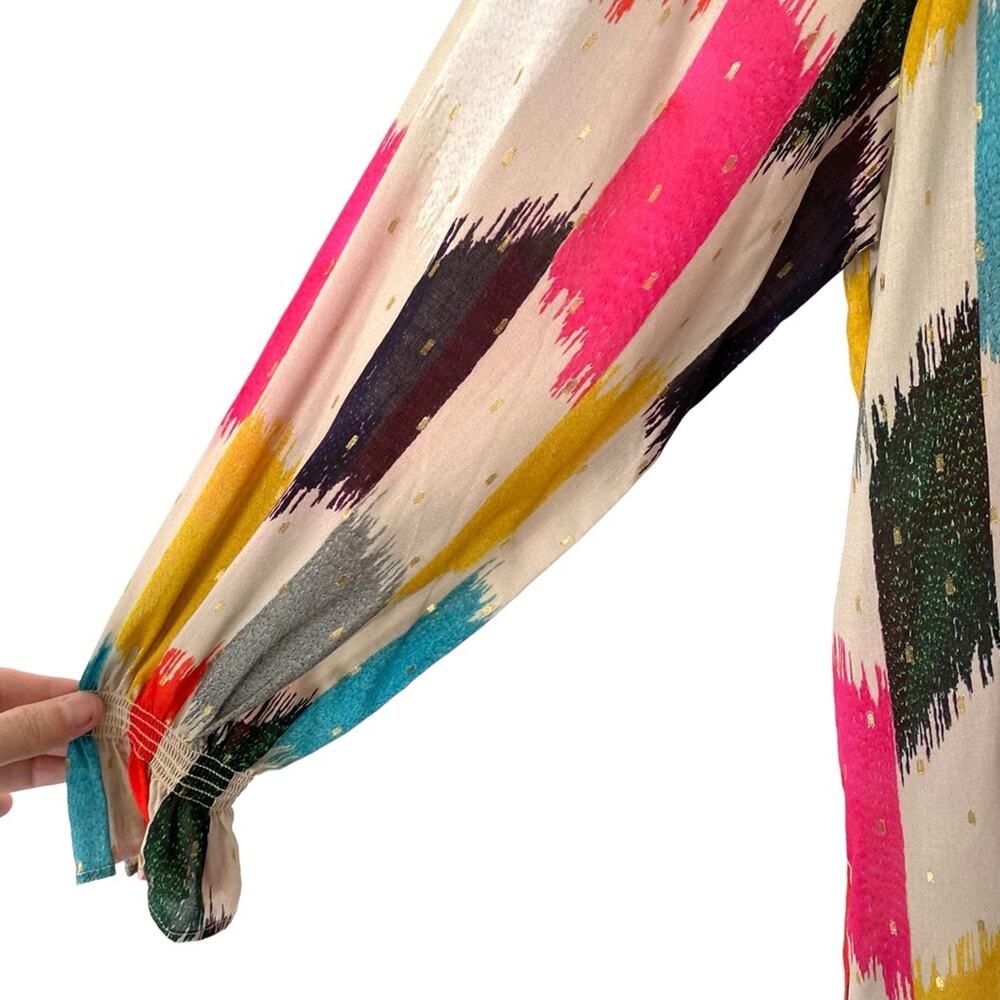 Vilagallo Velma Top Rainbow Brushstroke Gold Metallic Blouse NWTS size 44 US 12 - Picture 4 of 11